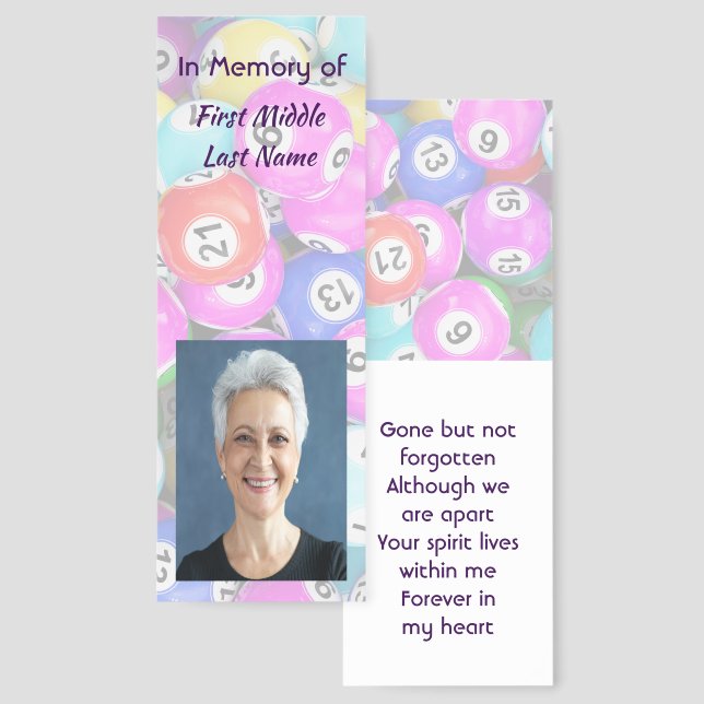 Memorial Photo Keepsake Bingo Game  Bookmarks (Front & Back)