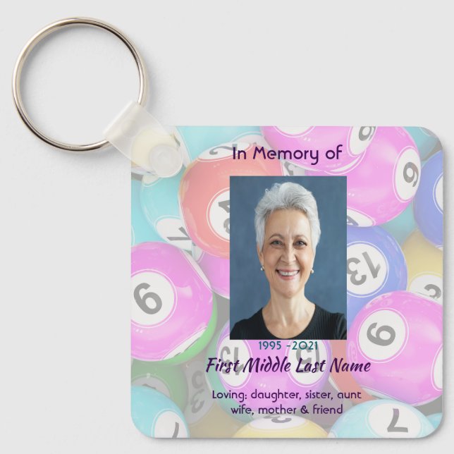  Memorial Photo Keepsake Bingo Game  Keychain (Front)