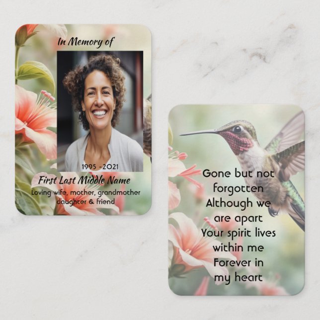  Memorial Photo Keepsake Hummingbird Business Card (Front/Back)