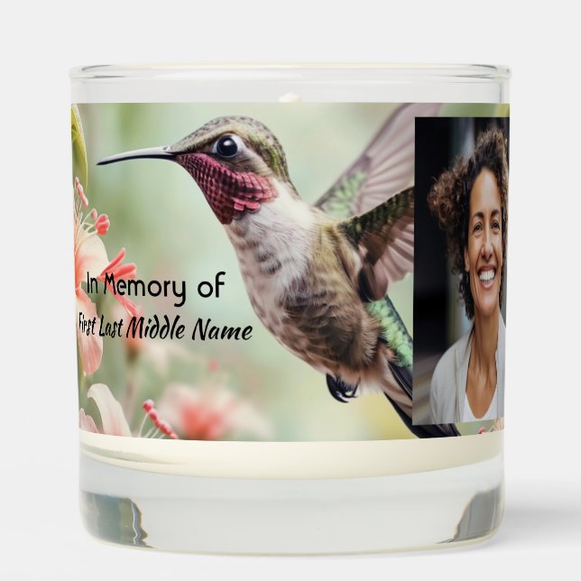 Memorial Photo Keepsake Hummingbird  Scented Candle (Front)
