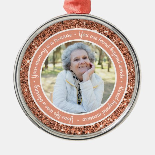 Memorial Photo Keepsake Rose Gold Metal Ornament