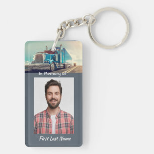 Memorial Photo Keepsake Semi Truck Tractor Trailer Keychain