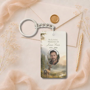 Memorial Photo Keychain Deer Forest Keepsake