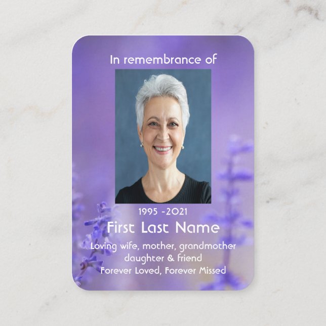 Memorial Photo Lavender Hummingbird Christian  Business Card (Back)