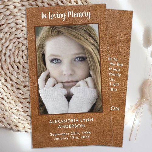Memorial Photo Leather Funeral Thank You Note Card