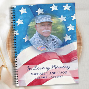 Memorial Photo Military Funeral Guestbook US Flag Notebook