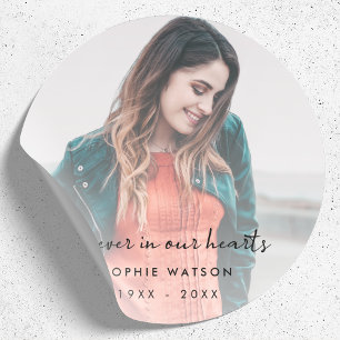Memorial Photo Modern Stylish Funeral Classic Round Sticker