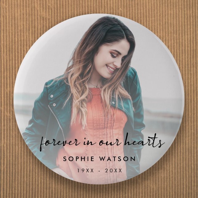 Memorial Photo Modern Stylish Funeral Favor Button (Creator Uploaded)