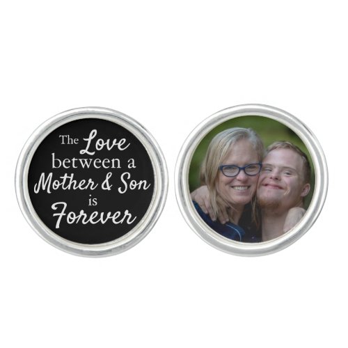 Memorial Photo Mother and Son Forever Groom Black Cufflinks