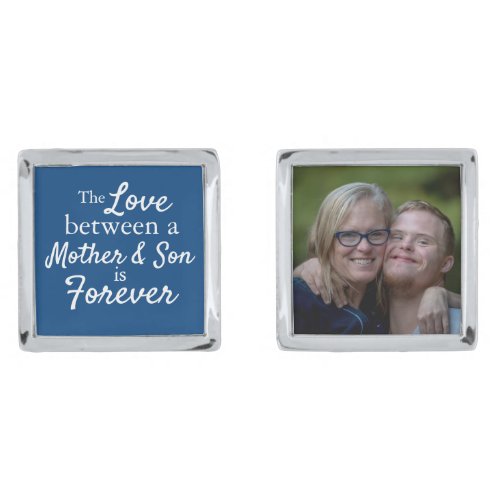 Memorial Photo Mother Son Forever Wedding Blue Cufflinks