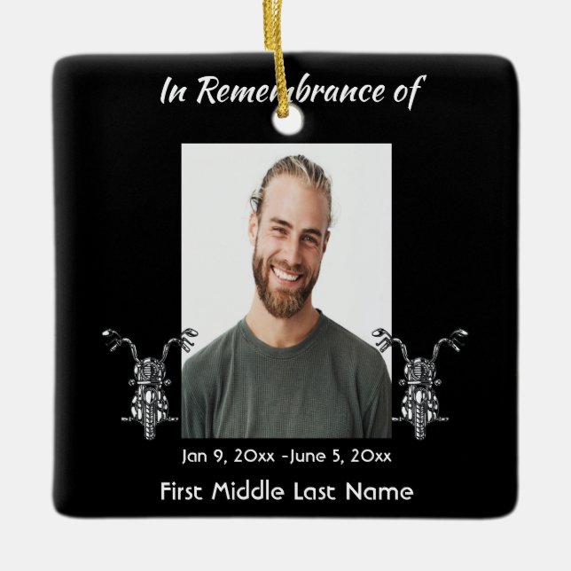 Memorial Photo Motorcycle Biker  Ceramic Ornament (Front)