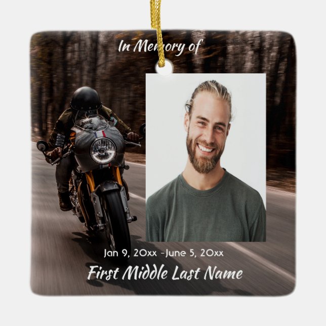  Memorial Photo Motorcycle Biker  Ceramic Ornament (Front)