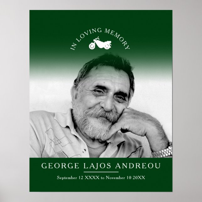 Memorial photo motorcycle funeral custom green poster (Front)