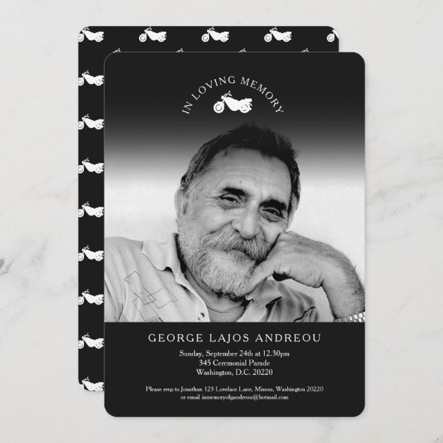 Memorial photo motorcycle funeral invitations (Front/Back)
