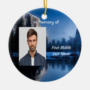 Memorial Photo Mountain Lake Winter Snow Ceramic Ornament