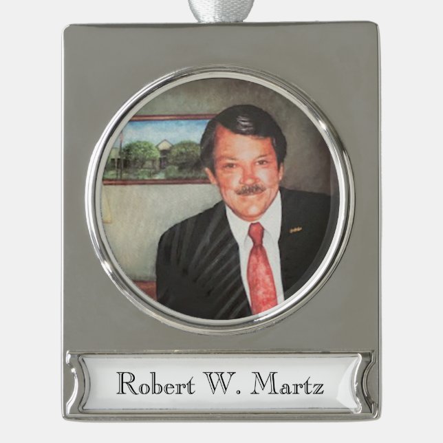 Memorial PHOTO NAME Special Timeless Keepsake Silver Plated Banner Ornament (Front)