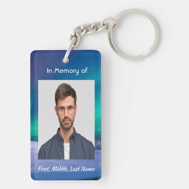 Memorial Photo Northern Lights Aurora Borealis Keychain (Back)