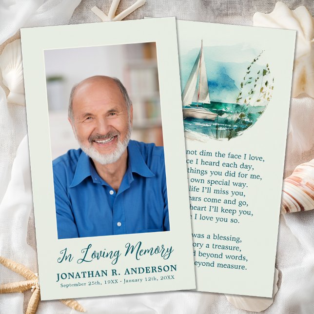 Memorial Photo Ocean Sail Boat Funeral Prayer Card (Creator Uploaded)