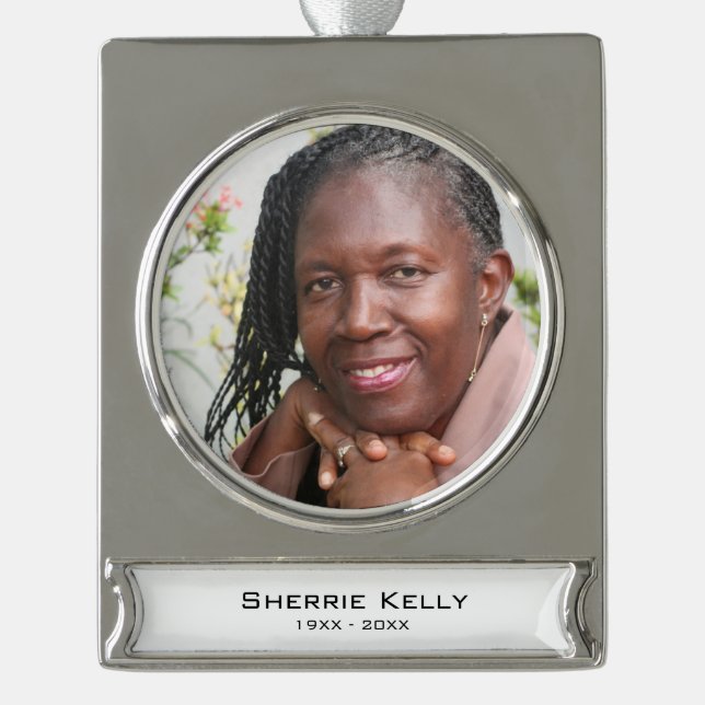 Memorial Photo Personalized Silver Plated Banner Ornament (Front)