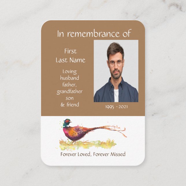 Memorial Photo Pheasant Game Bird Art Business Card (Back)