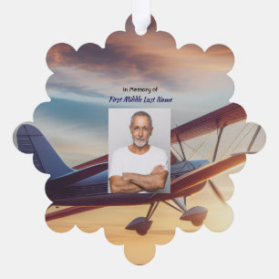 Memorial Photo Pilot Airplane Flying Sunset Ornament Card