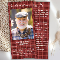 Memorial Photo Plaid Funeral Prayer Bookmark Card
