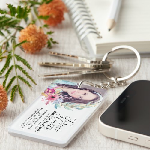 Memorial Photo Plaque  Watecolor Flower Frame Keychain