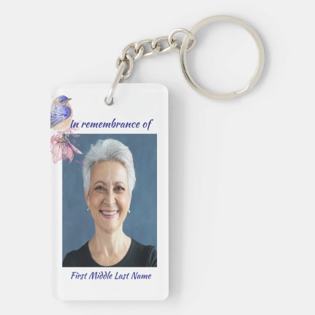 Memorial Photo Poem Bluebird Garden Bird  Keychain (Back)