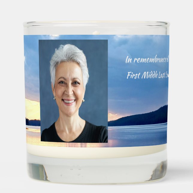 Memorial Photo Poem Lake Sunrise Nature Scented Candle (Back)