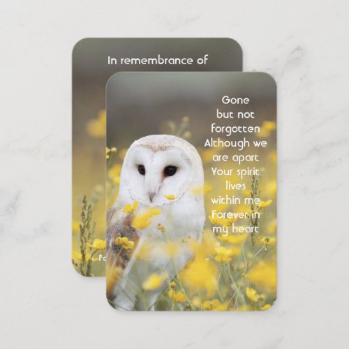 Memorial Photo Prayer Barn Owl Bird Nature Business Card