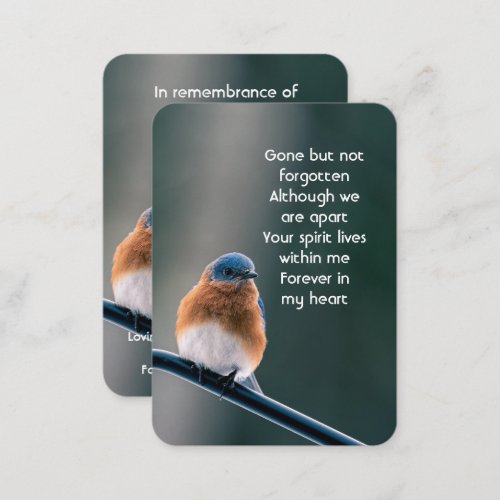 Memorial Photo Prayer Bluebird Garden Bird  Business Card