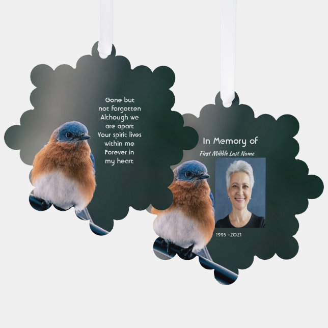 Memorial Photo Prayer Bluebird Garden Bird  Ornament Card (Front/Back)
