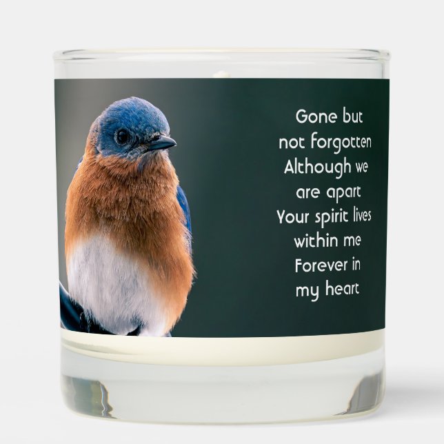 Memorial Photo Prayer Bluebird Garden Bird  Scented Candle (Front)