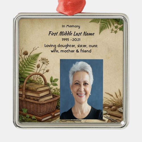 Memorial Photo Prayer Book Lover Librarian Reader Metal Ornament