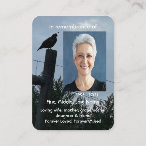 Memorial Photo Prayer California Quail Bird Business Card