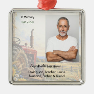 Memorial Photo Prayer Card for a Farmer Rancher Metal Ornament