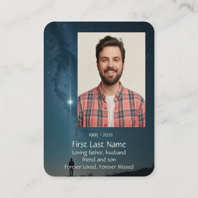 Memorial Photo Prayer Celestial Starry Sky  Business Card (Back)