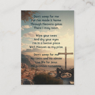 Memorial Photo Prayer Christian Cross Mountain Business Card
