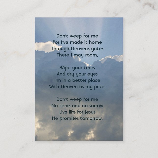 Memorial Photo Prayer Christian Heavenly Sky Business Card (Front)