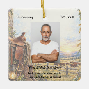 Memorial Photo Prayer Cowboy Farmer Rancher Ceramic Ornament