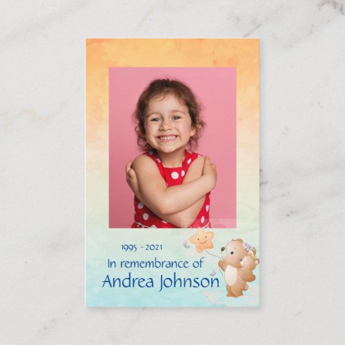 Memorial Photo Prayer Cute Little Bear Children Bu Business Card