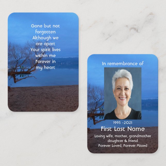 Memorial Photo Prayer Dawn Morning Lake Beach Business Card (Front/Back)