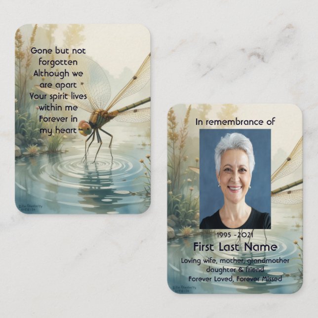 Memorial Photo Prayer Dragonfly Peaceful Lake  Business Card (Front/Back)