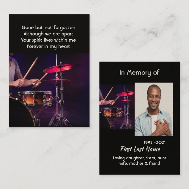 Memorial Photo Prayer Drummer Drums Band  Business Card (Front/Back)