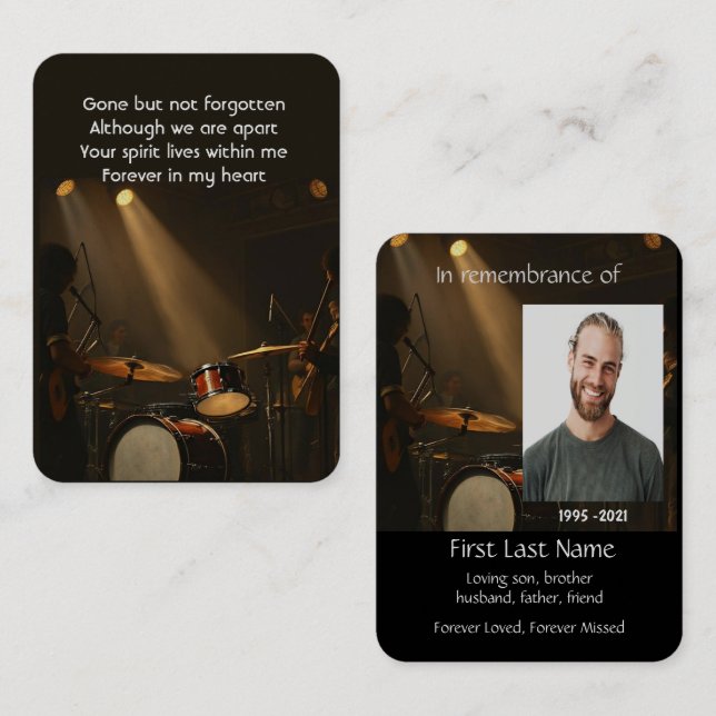 Memorial Photo Prayer Drummer Drums Band  Business Card (Front/Back)