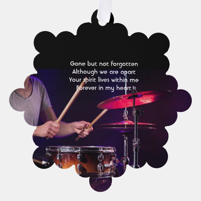 Memorial Photo Prayer Drummer Drums Band  Ornament Card (Front)