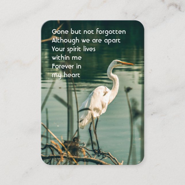 Memorial Photo Prayer Egret Water Bird Business Card (Front)