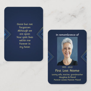 Memorial Photo Prayer Elegant Blue & Gold Business Card