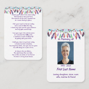 Memorial Photo Prayer Feathers Boho Tribal Native Business Card