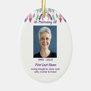 Memorial Photo Prayer Feathers Boho Tribal Native Ceramic Ornament